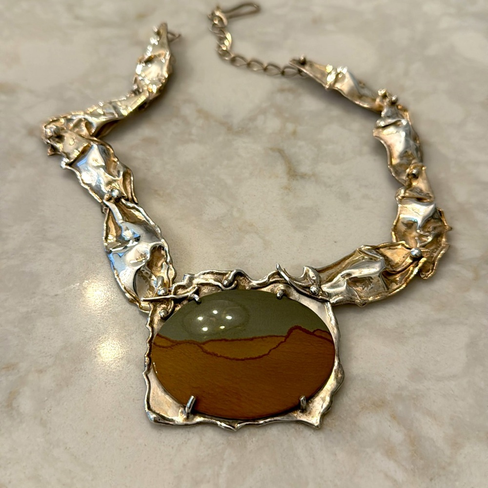 Brutalist silver necklace